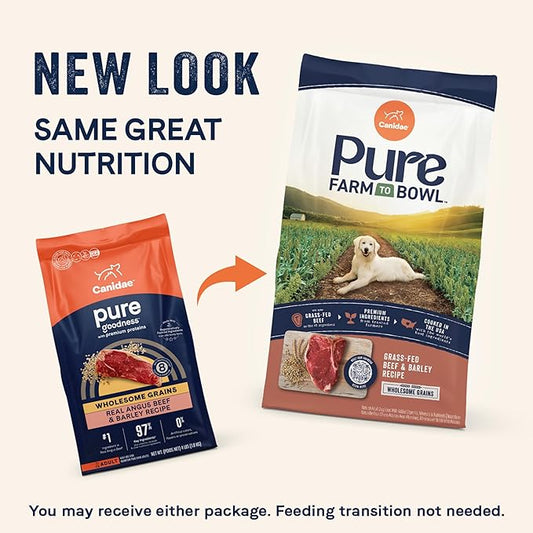 CANIDAE Pure Farm to Bowl Grass-Fed Beef & Barley Dry Dog Food, Adult, 4lb