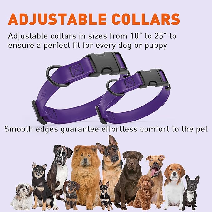 Dogline Durable Biothane Waterproof Collar for Dogs - Odor-Resistant Coated Webbing, Quick-Release Design, Comfortable Adjustable Fit, 1" W by 15-25" L,Violet Purple