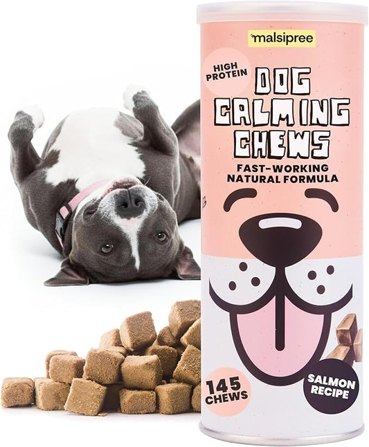 MalsiPree Calming Chews for Dogs - 145 pcs Salmon - Helps Regulate Mood - Anxiety Relief Treats - No Sedative Effect - Freeze Dried - with Passion Flower & Melatonin