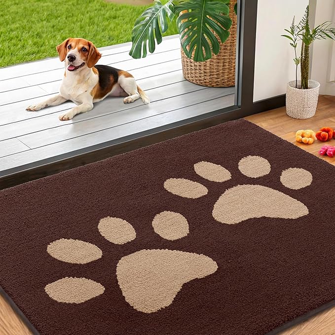 Smiry Dog Door Mat for Muddy Paws 40x32, Dirt Trapper Non Slip Washable Indoor Doormats, Absorbent Entryway Carpet for Inside Floor, Brown