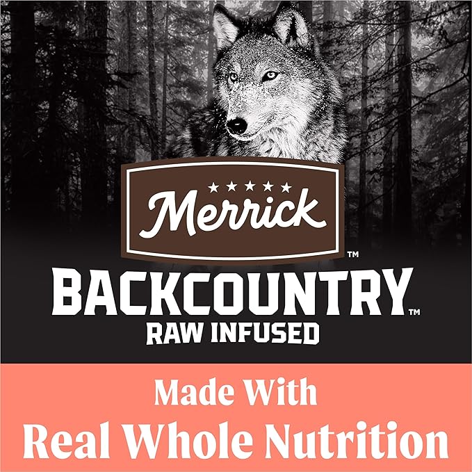 Merrick Backcountry Grain Free Dry Adult Dog Food, Kibble With Freeze Dried Raw Pieces, Pacific Catch With Salmon - 4.0 lb. Bag