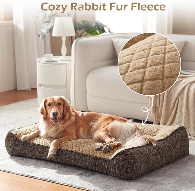 JOEJOY Orthopedic Dog Bed Medium Sized Dogs, Extra Thick Supportive Big Dog Couch Bed with Sides and Waterproof Lining, Ultra Soft Pet Bed Sofa, Brown, 35''x25''
