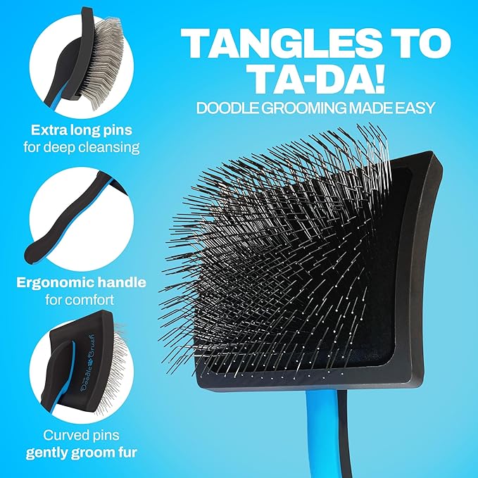 Slicker Brush for Dogs Detangler, Poodle Pin Dematting Extra Long Pin Slicker for Goldendoodle, Cockapoo, Cavapoo, Tangle-Free Grooming Shiny Coat Holiday Pet Christmas Gifts