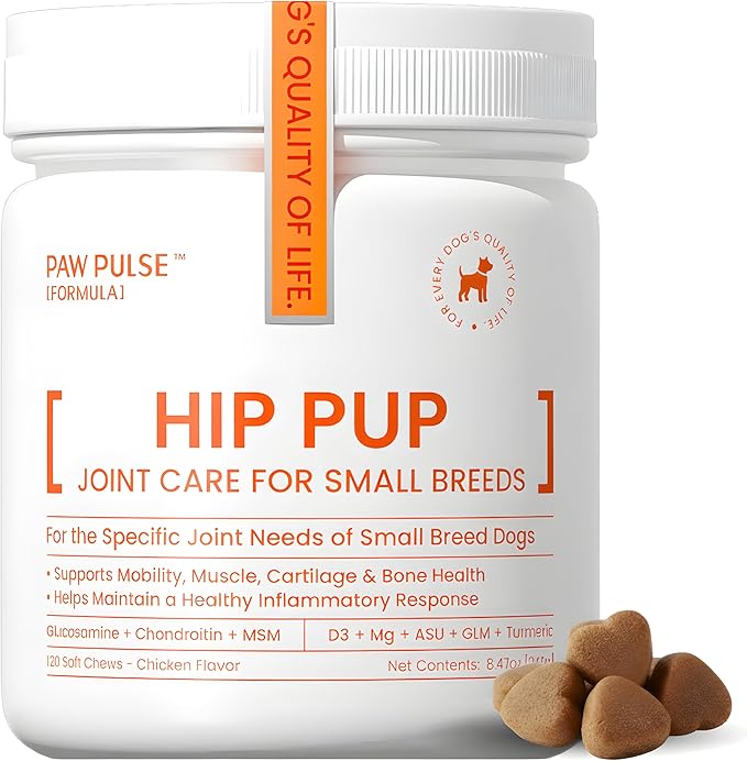 PAWPULSE FORMULA Advanced Mobility Dog Joint Supplement for Small Breeds – Hip & Joint Care, Arthritis & Pain Relief with Glucosamine, Chondroitin, MSM, Turmeric, Green Lipped Mussel – 120 Soft Chews