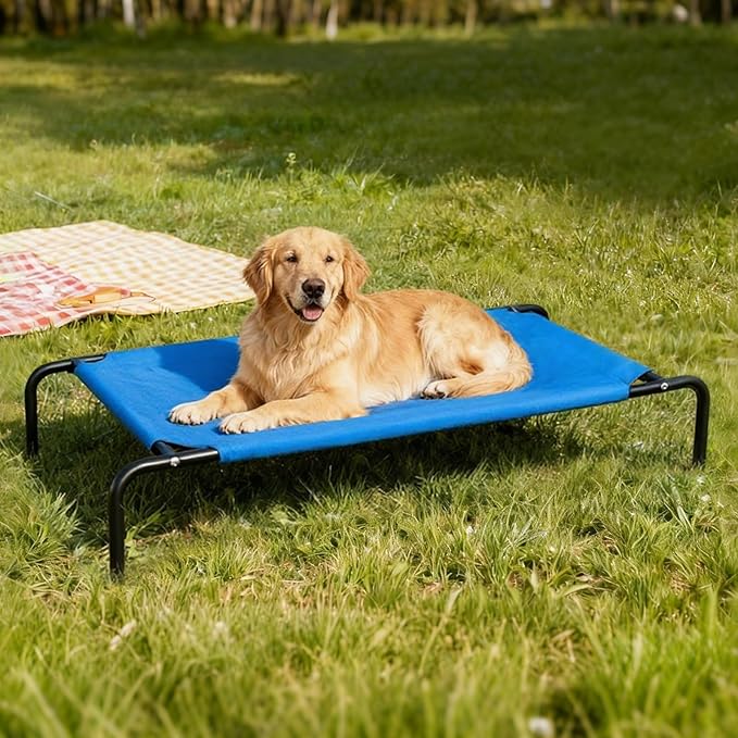 Elevated Dog Bed for Large Dogs,Raised Dog Cots,Indoor & Outdoor Cooling Waterproof Pet Hammock with Washable Breathable Mesh,Blue 42in