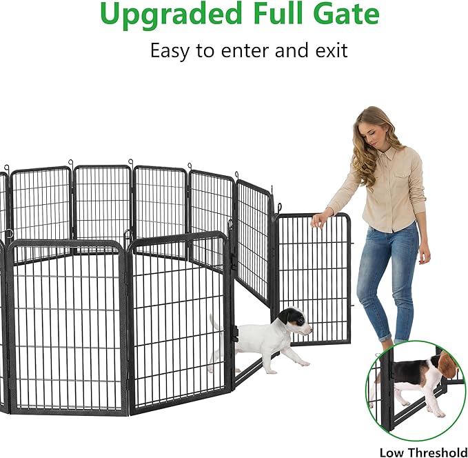 Dog Playpen Outdoor, 32" Height 20 Panels Pet Fence with Low Threshold Full Gate, Large Dog Fence Outdoor for Yard, Heavy Duty Pet Playpen Metal Play Pen Fence for RV Camping