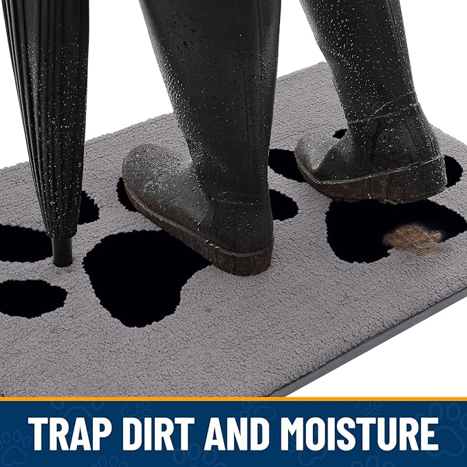 Smiry Dog Door Mat for Muddy Paws 47x24, Dirt Trapper Non Slip Washable Indoor Doormats, Absorbent Entryway Carpet for Inside Floor, Grey