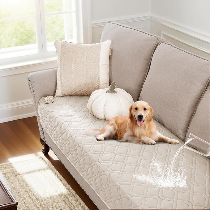 PrinceDeco Waterproof Couch Cover for Dogs Washable Dog Blanket for Bed Couch Sofa Outdoor Bed Cover with Non-Slip Back(32x82 Inch,French Oak)