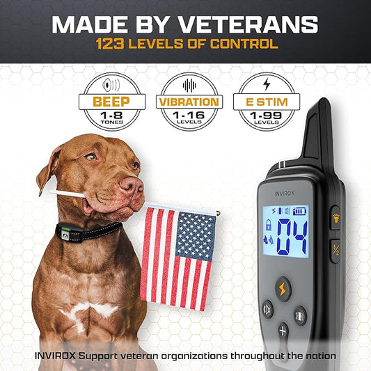 INVIROX 2026 Edition Dog Training Collar, 123 Levels for Reactive or Stubborn Dogs, 1100yd Long-Range E Collar, Waterproof Rechargeable System with Manual Bark Control for Large Dogs
