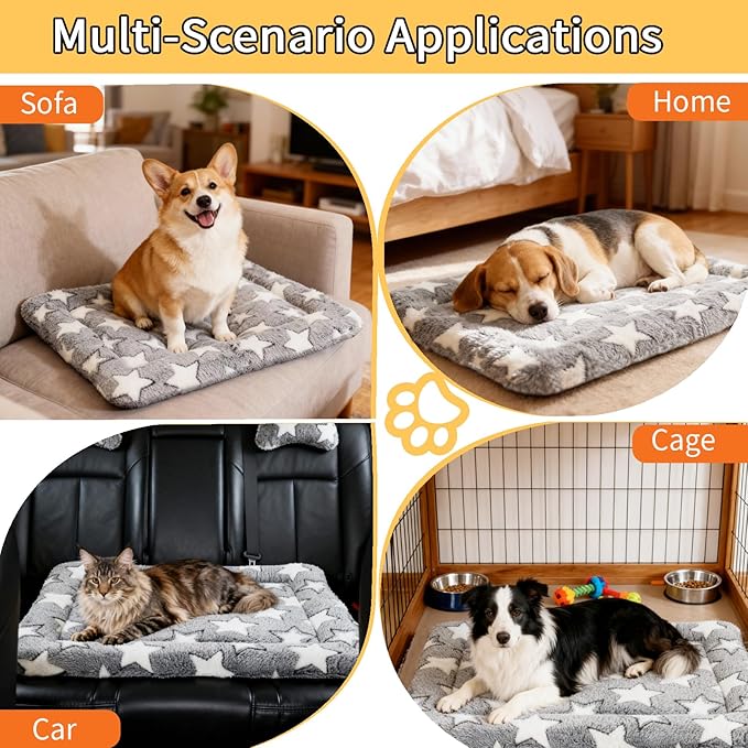Dog Bed Mat 4 Pcs - Reversible Dog Crate Bed Mats, Soft & Breathable Kennel Pad, Durable Crate Bed for Large Dogs & Cats