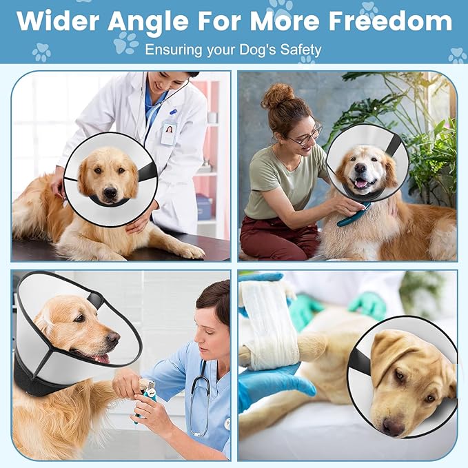 Soft Dog Cone Collar for Dogs to Stop Licking,Breathable Pet Recovery Collar with Enhanced Support Design, Adjustable Dog Cone Collar for Large & Medium Dogs (Black, M（Depth：7.4 Neck：11.41-13.78“）)