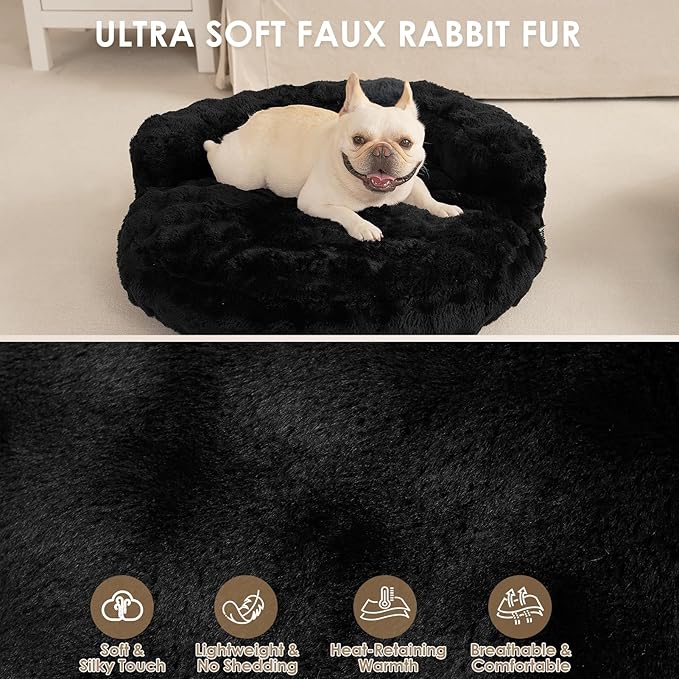 EHEYCIGA Large Dog Bed Sofa – Fluffy Faux Rabbit Fur Pet Couch for Medium and Large Dogs, Washable Removable Cover, Waterproof and Non-Slip, 36 Inch, Black