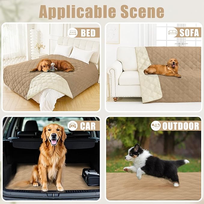 Smiry Waterproof Dog Bed Cover Blanket 82x120, Soft Reversible Pet Blanket, Washable Leakproof Cats Dogs Couch Cover for Sofa, Couch, Furniture, Lattice, Camel/Beige