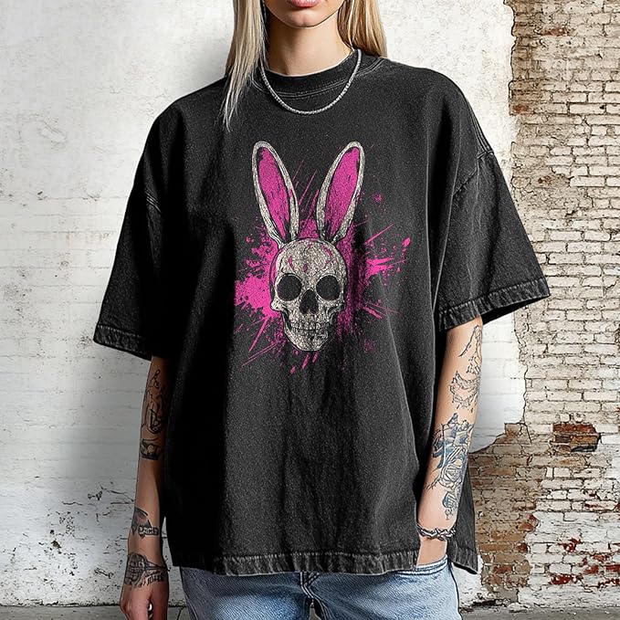 Womens Shirt Summer Graphic T-Shirt Plus Size Casual Loose Cotton Tops Girls Easter Shirt Short Sleeve Tees