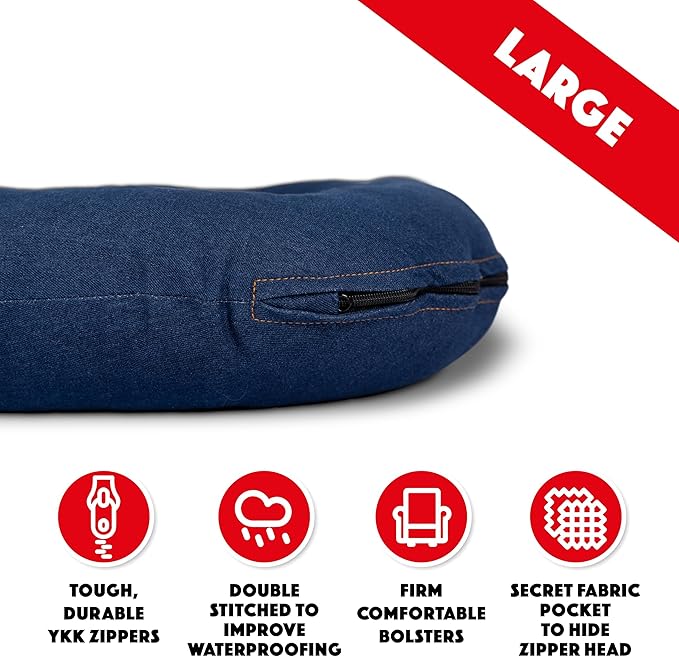 The Dog's Bed Utility Waterproof Dog Beds, Large, Durable Blue Denim Fabric, Tough YKK Zippers, Washable Reversible Cover, for Home, Car, Crate & Yard, Puppy & All Pet Comfort, Veterinary Approved