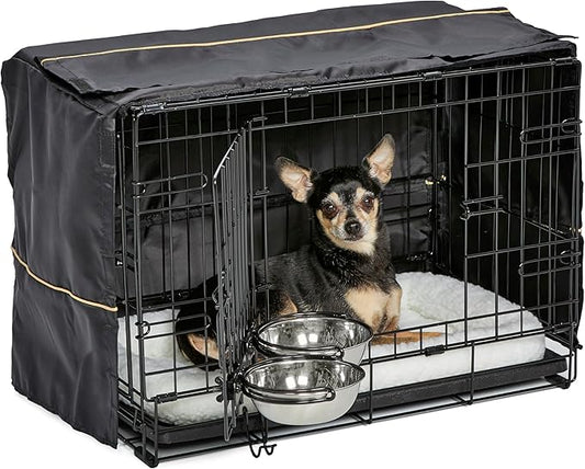 MidWest Homes for Pets XS Double Door iCrate Starter Kit, 22-inch Dog Crate Bundle for Extra-Small Dogs, Includes Cage, Pet Bed, 2 Bowls and Privacy Cover