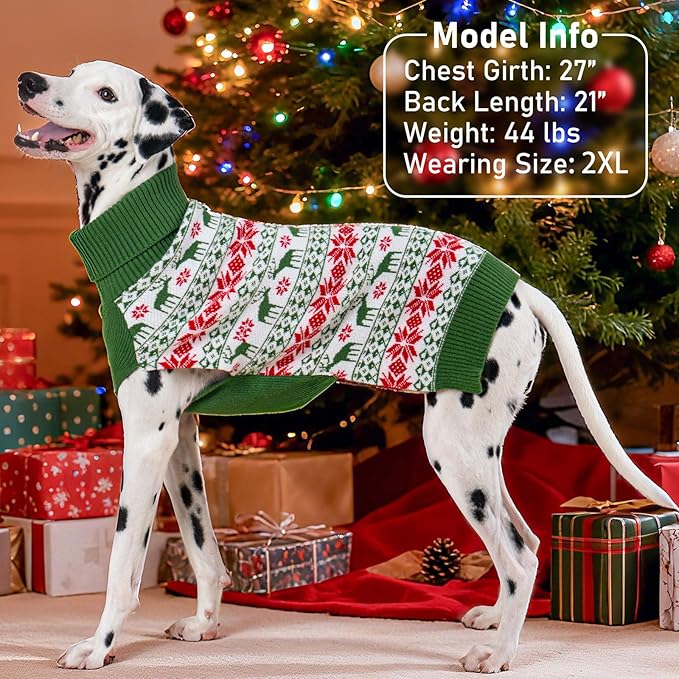 KYEESE Dog Christmas Sweater, Cozy Turtleneck Dog Sweater for Large Dogs Boy Girl with Reindeer Pattern, Soft Winter Doggie Knitwear with Leash Hole, Warm Winter Pet Clothes, XXX-Large