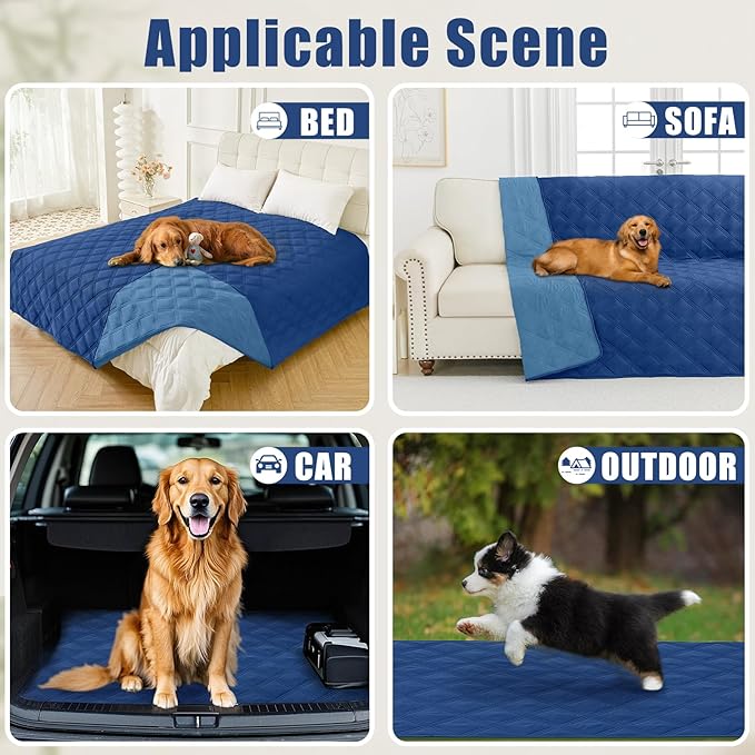 Smiry Waterproof Dog Bed Cover Blanket 82x102, Soft Reversible Pet Blanket, Washable Leakproof Cats Dogs Couch Cover for Sofa, Couch, Furniture, Lattice, Navy/Blue