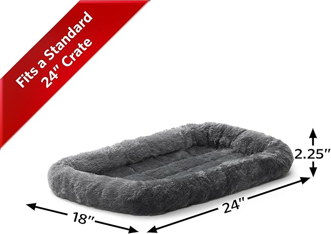 New World Dog Bed – Gray Faux Fur Bolster, Ultra-Soft and Machine Washable, Fits 24-Inch Crates and Carriers, for Small Dogs and Cats