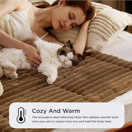Bedsure Self Warming Cat Bed, Small Self Heating Dog Crate Pad, Thermal Extra Warm Puppy Mat Indoor, Non-Slip & Washable, Not Electric, 24" x 18", Brown
