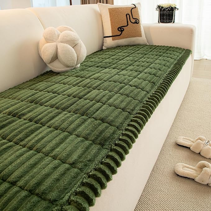 Christmas Faux Fur Plush Dog Couch Cover, 3D Stripe Fuzzy Sofa Covers, Non-Slip Fluffy Dog Bed Cover Pet Blanket, Washable Furniture Protector for Puppy Cat (Dark Green,28"x59")