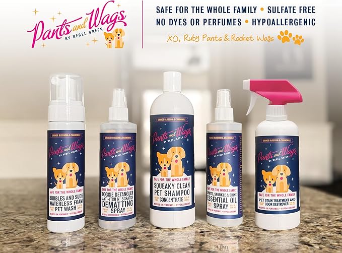Pants & Wags by Rebel Green Squeaky Clean Pet Shampoo Concentrate - Orange Blossom & Chamomile - Hypoallergenic - No Dyes or Perfumes - 16 oz - 2 Pack
