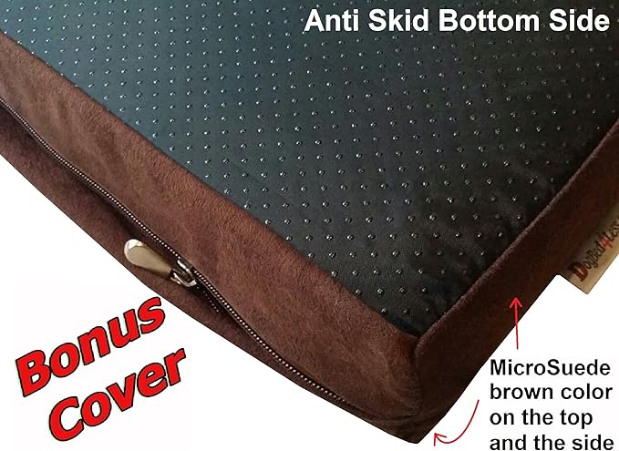 Dogbed4less Orthopedic Gel Memory Foam Pet Dog Bed, Waterproof Liner with External Microsuede Cover and Bonus Antislip Cover (Microsuede Espresso, 55"X47"X4" Inches)