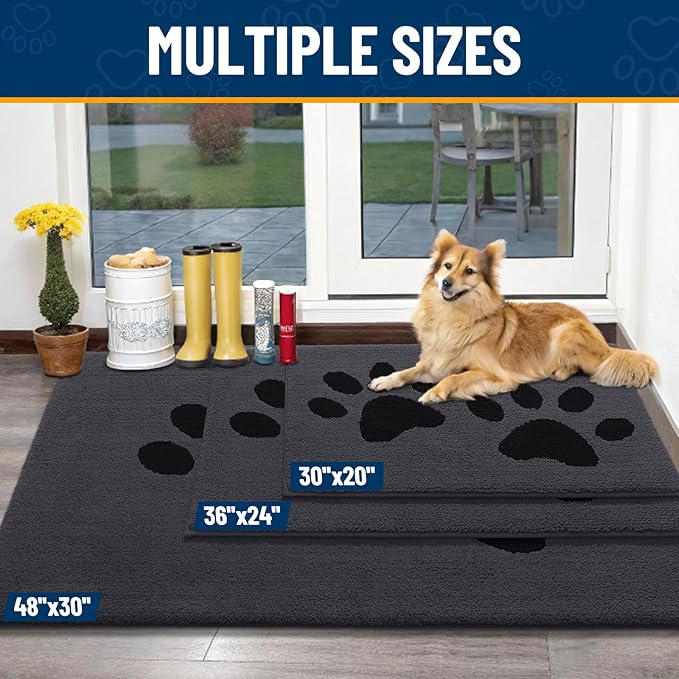 Smiry Dog Door Mat for Muddy Paws 48x30, Dirt Trapper Non Slip Washable Indoor Doormats, Absorbent Entryway Carpet for Inside Floor, Black