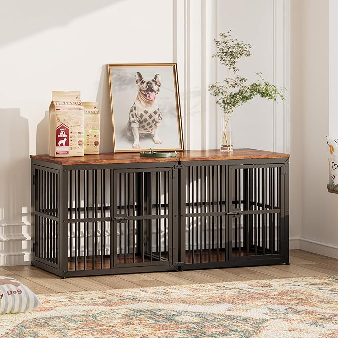 Lyromix 27'' Dog Crate Furniture with 3 Doors,Wooden Crate End Table Heavy Duty Indoor Puppy Cage for Small Dogs, Multiple Units Can be Combined, Rustic Brown