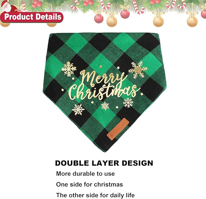 ADOGGYGO 2 Pack Christmas Dog Plaid Bandana Triangle Bib Set Pet Christmas Bandanas Scarf Accessories for Large and X-Large Dogs Pets (X-Large)