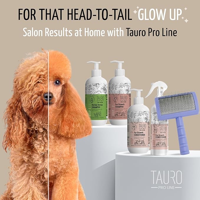Tauro Pro Line Slicker Dog Brush for Shedding - Detangler for Long & Wavy Hair - Dematting Pet Slicker Brush for Dogs & Cat, Doodle Grooming, Non-Slip Grip, Soft Pin (Size S - Purple)