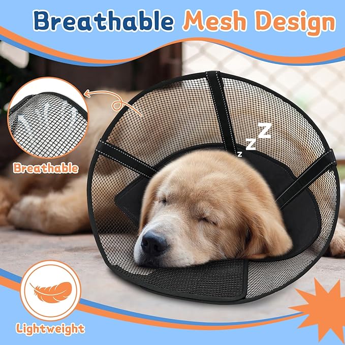 Dog Cone Collar to Stop Licking: Soft Mesh Recovery Collar After Surgery with Detachable Pad, Elizabeth Cone Alternative for Large Medium, Small Dogs, Normal Eating and Drinking (L,Black and Blue)