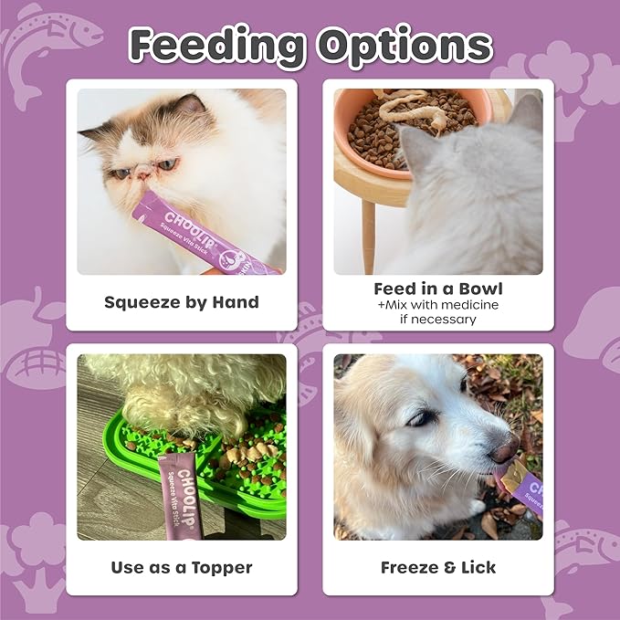 Choolip Squeeze Vita Stick Lickable Cat and Dog Treats – 49-Count Skin Support Sticks with Multivitamins, Soft Squeezable Paste for All Life Stages, Supporting Skin Health - Box with 7 Pouches