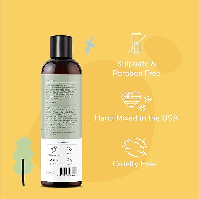 kin+kind Organic Dog Shampoo Itchy Skin Relief – Natural Dog Shampoo for Dry, Sensitive Skin – Moisturizing Formula with Coconut Oil, Olive Oil & Cedarwood – Grooming Supplies – Made in USA 12 fl oz