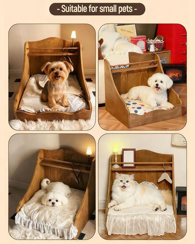 Rabbit Bed Wooden Dog Bed Suitable for Cats, Dogs, Rabbits, and Kittens (Three-Piece Set)