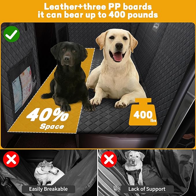 ONTYZZ Dog Car Back Seat Extender - 440LBS Heavy Duty, Pet Camping Air Mattress with Mesh Window, Hard Bottom Dogs Hammock for Car/SUV/Truck, Waterproof Non-Slip Dog Car Seat Cover, Black