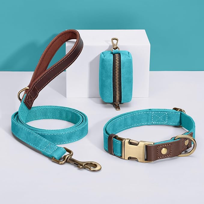 Didog Soft PU Leather Dog Collar for Large Dogs,Classic Adjustable Dog Collars with Quick Release Metal Buckle,Easy Clean and Comfortable with Nylon Lining,Light Blue,L Neck 15-23"