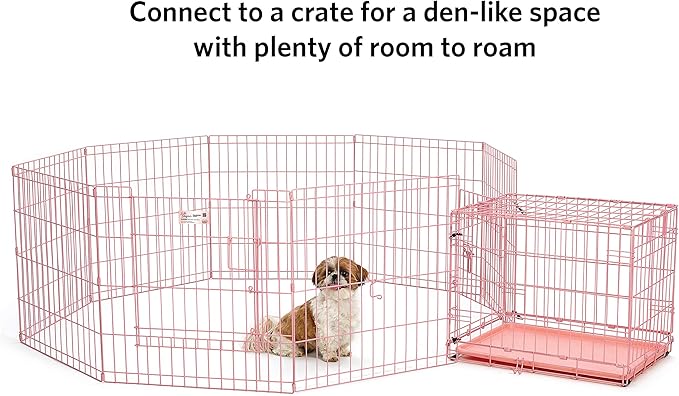 MidWest Homes for Pets Folding Metal Puppy/Dog Exercise Pen, Indoor/Outdoor Playpen with Door, 16 Sq Feet of Play Space, 24-Inches Tall, Pink