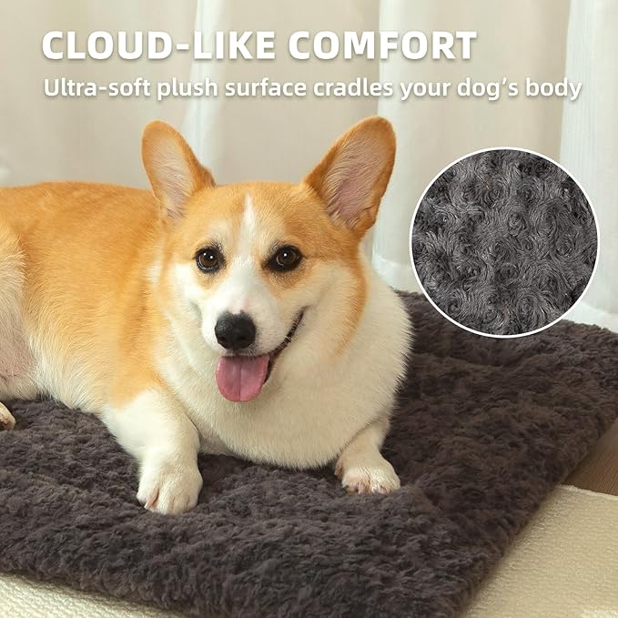 Fluffy Reversible Dog Bed Mat - Ultra Soft & Machine Washable Dog Crate Pad fit for Metal Kennel, Cozy Sleeping Mat, 29" x 18", Dark Gray