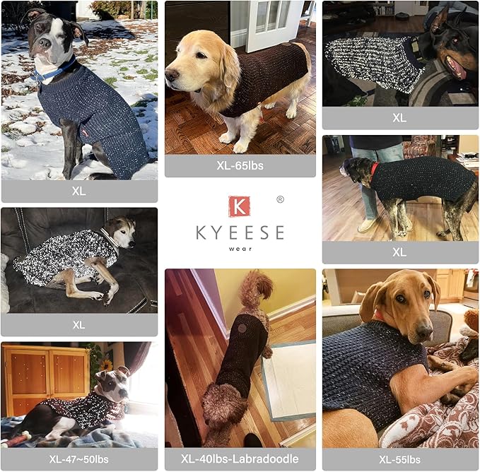 KYEESE Dog Sweater with Leash Hole Comfy Pullover Sweater Medium Size Male with Reflective Yarn Warm Pet Coats Stretchy Cozy Lightweight Thick Knitwear Dog Clothes,Grey, X-Large