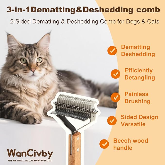 Undercoat Rake Dog Brush Dematting Comb cat shedding tool Dematting Tool Pet Brush Efficiently Detangle and Groom Coats for Large Medium Small Dogs and Cats Comb for Grooming Premium (Square Handle)
