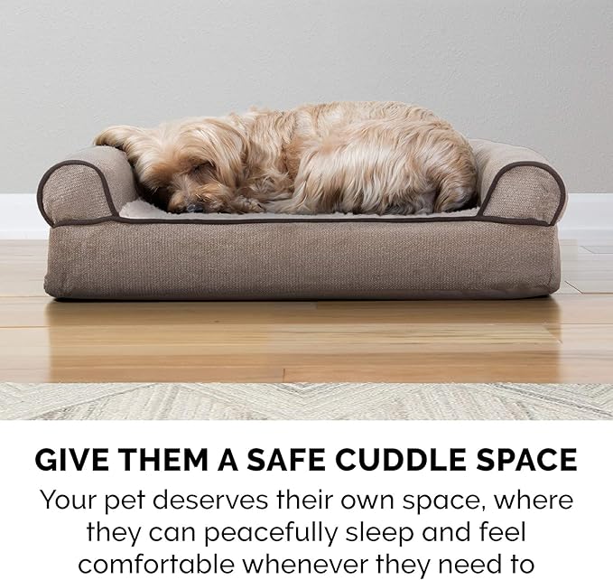 Furhaven Memory Foam Dog Bed for Large Dogs w/ Removable Bolsters & Washable Cover, For Dogs Up to 95 lbs - Sherpa & Chenille Sofa - Cream, Jumbo/XL