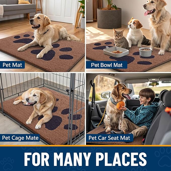 Smiry Dog Door Mat for Muddy Paws 48x30, Dirt Trapper Non Slip Washable Indoor Doormats, Absorbent Entryway Carpet for Inside Floor, Camel and Black