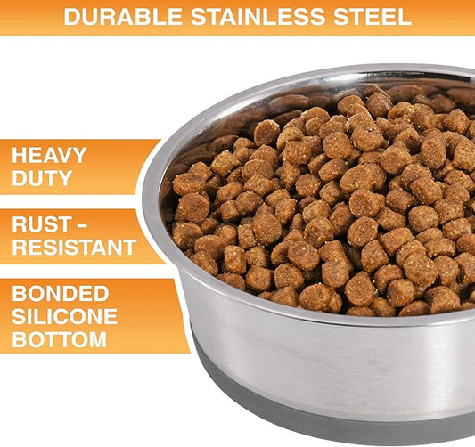 Neater Pet Brands Stainless Steel Dog Bowls with Non-Slip Rubber Bottom – Set of 2, 6 Cup (48 oz), Gray - Heavy Duty Metal Dog Bowl, Dishwasher Safe, Food or Water Bowl, Ideal for Large Dogs