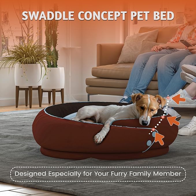 Round Orthopedic Dog Bed, Medium Pet Bed with Supportive Foam, Soft and Cozy Cushion for Anxiety Relief, Removable & Washable Cover, Comfortable Sofa-Style Bed for Dogs and Cats