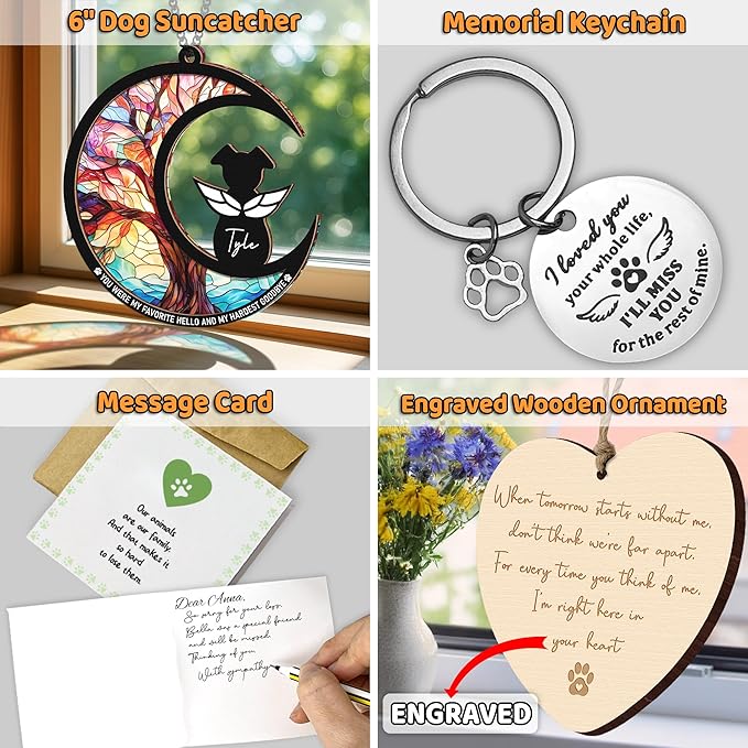 6" DIY Dog Angel Memorial Suncatcher, Engraved Pet Memorial Ornament, Pet Sympathy Keychain, Loss of Animal Sympathy Card, Rainbow Bridge Dog Loss Gift, My Favorite Hello Hardest Goodbye PS190