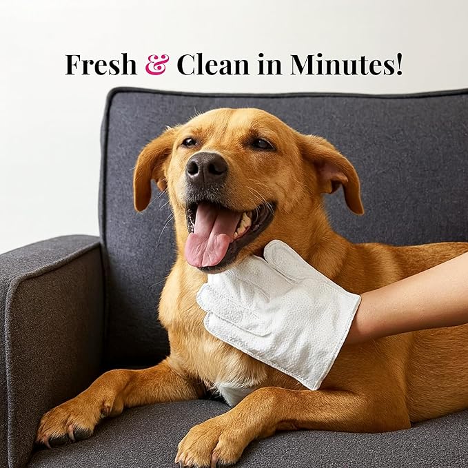 Dr. Paws Glove & Go Grooming Wipes for Dogs & Cats - Paraben Free, Alcohol Free, Lick-Safe, Hypoallergenic, Oatmeal Scented Dog Wipes for Paws and Butt, Puppy Wipes (20 Count)