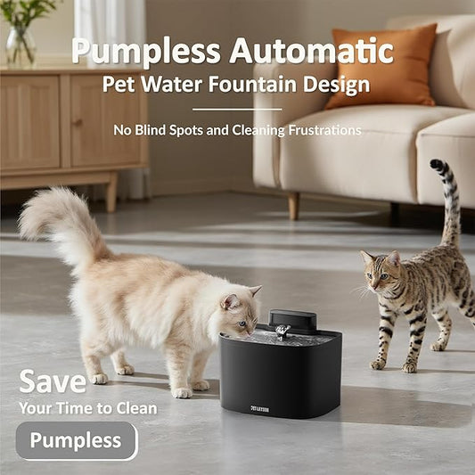 PET LAYSON Pumpless Cat Water Fountain,App Remote Control Smart Cordless Battery Operated 3.6L/122oz Wireless 2.4GHz Wi-Fi Networks Rechargeable Water Dispenser (Black, M1Pro-16 Filter)