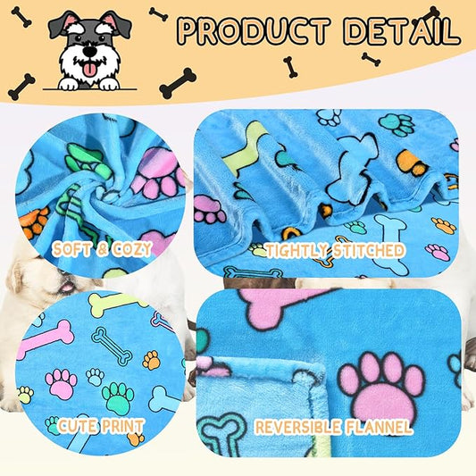 Rezutan Soft Fuzzy Dog Blankets, 1 Pack 3 for Large, Medium, Cat Pet- Comfort Flannel, Reversible Print Suitable for Dog Kennels & Beds, Sofas, Furniture, Gifts Puppy Essentials, 41 x 31 inch, Blue