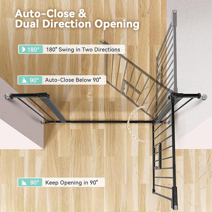 COMOMY Auto Close Baby Gate with Cat Door, 29.5"-40.5" Extra Wide Dog Gate for House Doorways Stairs, Pressure Mounted Easy Walk Thru Pet Gate, Includes 4 Wall Cups and 2 Extension Pieces, Black